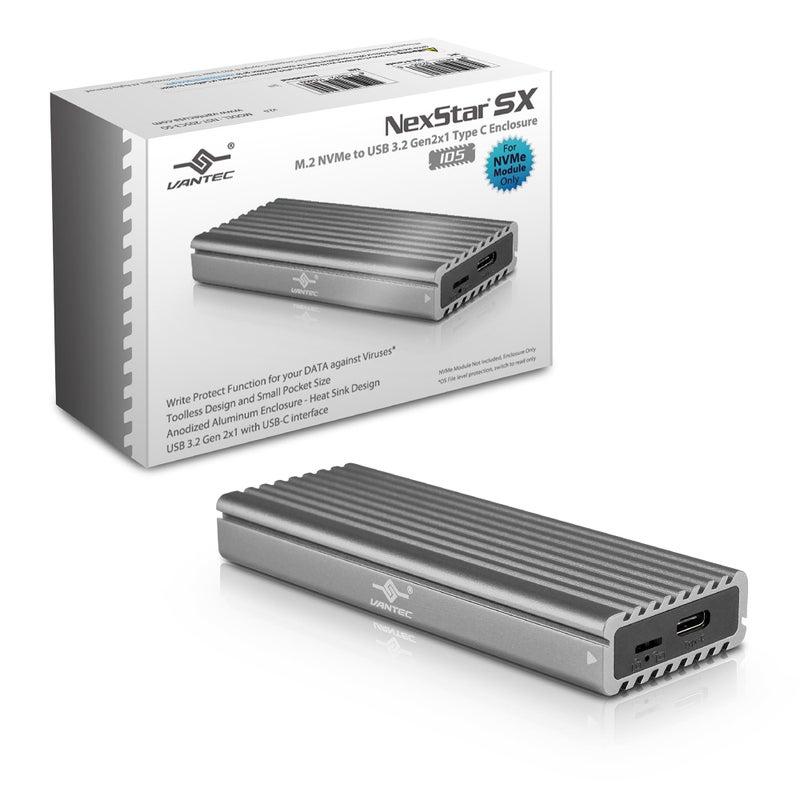 Vantec M.2 Nvme SSD to USB 3.1 Gen 2 Type C Enclosure with C to C Cable, Space Gray Color, ID5 (NST-205C3-SG) - Image 1